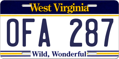 WV license plate OFA287