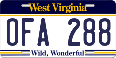 WV license plate OFA288