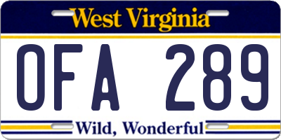 WV license plate OFA289