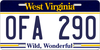 WV license plate OFA290