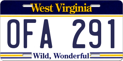 WV license plate OFA291