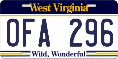 WV license plate OFA296