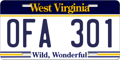 WV license plate OFA301