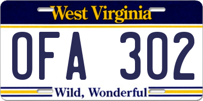 WV license plate OFA302