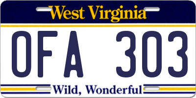 WV license plate OFA303