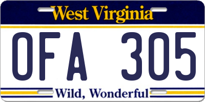 WV license plate OFA305