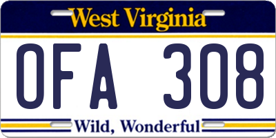 WV license plate OFA308