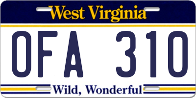 WV license plate OFA310
