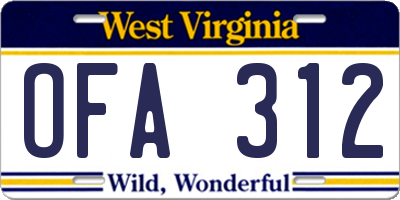 WV license plate OFA312