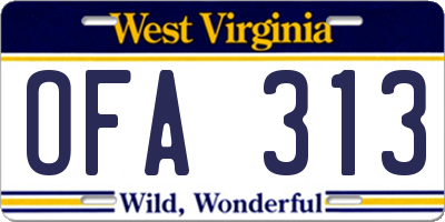 WV license plate OFA313