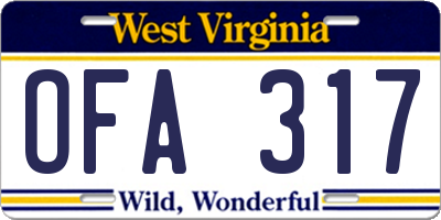 WV license plate OFA317