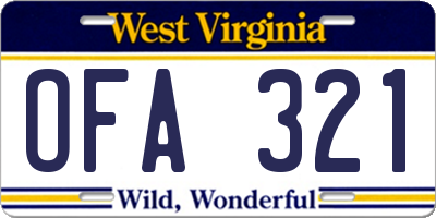 WV license plate OFA321