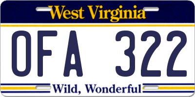 WV license plate OFA322