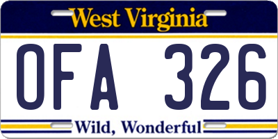 WV license plate OFA326