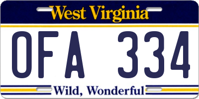 WV license plate OFA334