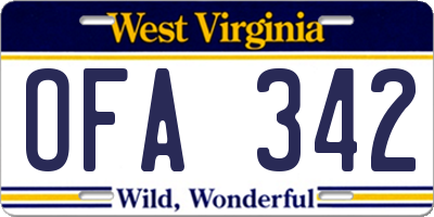 WV license plate OFA342