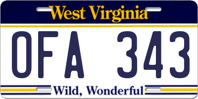 WV license plate OFA343