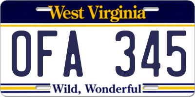 WV license plate OFA345