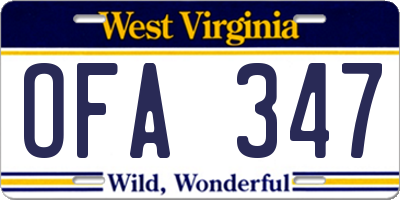 WV license plate OFA347