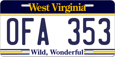 WV license plate OFA353