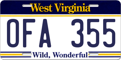 WV license plate OFA355