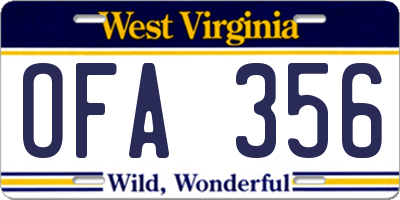 WV license plate OFA356
