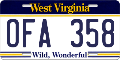 WV license plate OFA358