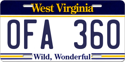 WV license plate OFA360
