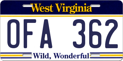 WV license plate OFA362
