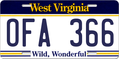 WV license plate OFA366