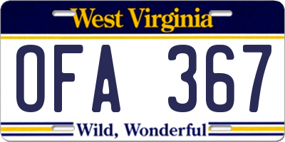 WV license plate OFA367