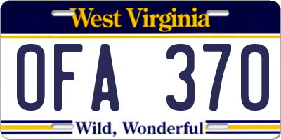 WV license plate OFA370