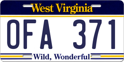 WV license plate OFA371