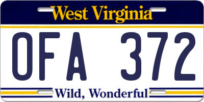 WV license plate OFA372