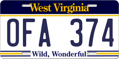 WV license plate OFA374
