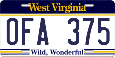 WV license plate OFA375