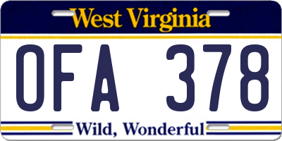 WV license plate OFA378
