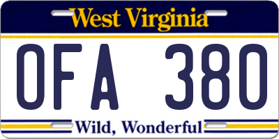 WV license plate OFA380