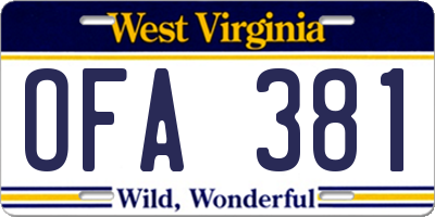 WV license plate OFA381