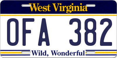 WV license plate OFA382