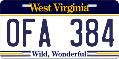 WV license plate OFA384