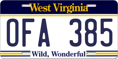 WV license plate OFA385