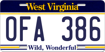 WV license plate OFA386