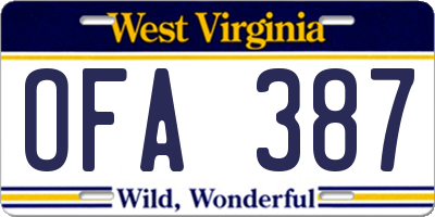 WV license plate OFA387