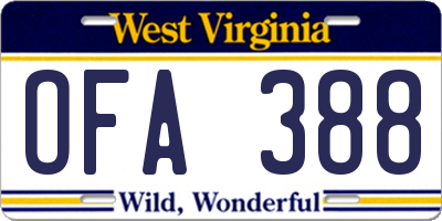 WV license plate OFA388