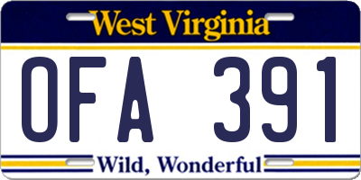 WV license plate OFA391