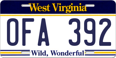 WV license plate OFA392