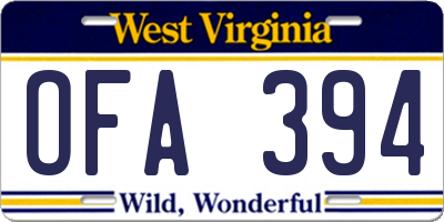WV license plate OFA394
