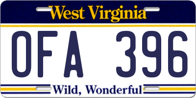 WV license plate OFA396