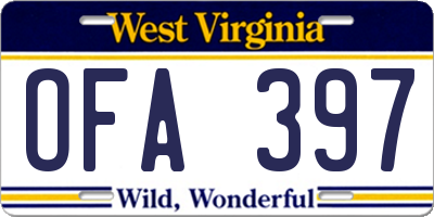 WV license plate OFA397